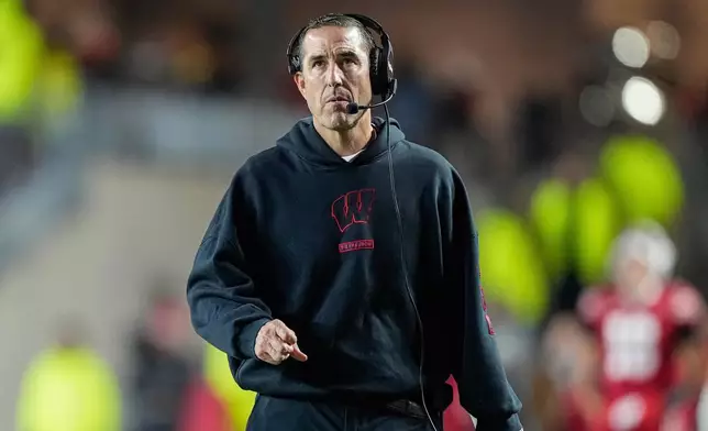 FILE - Wisconsin head coach Luke Fickell watches during the second half of an NCAA college football game against the Illinois Saturday, Nov. 22, 2025, in Madison, Wis. (AP Photo/Andy Manis,File)