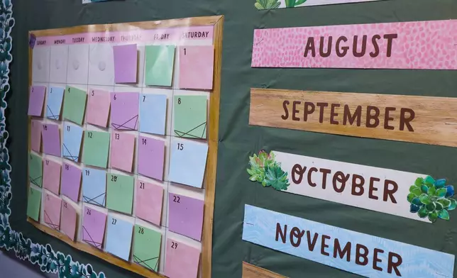 An elementary classroom is stocked with school supplies at BASIS Flagstaff on Thursday, Aug. 6, 2026, in Flagstaff, Arizona. (AP Photo/Cheyanne Mumphrey)