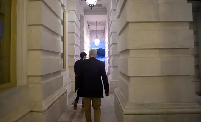 Sen. Bill Cassidy, R-La., departs the U.S. Capitol prior to a confirmation vote for acting Attorney General Todd Blanche, Friday, Aug. 7, 2026, in Washington. (AP Photo/Rod Lamkey, Jr.)