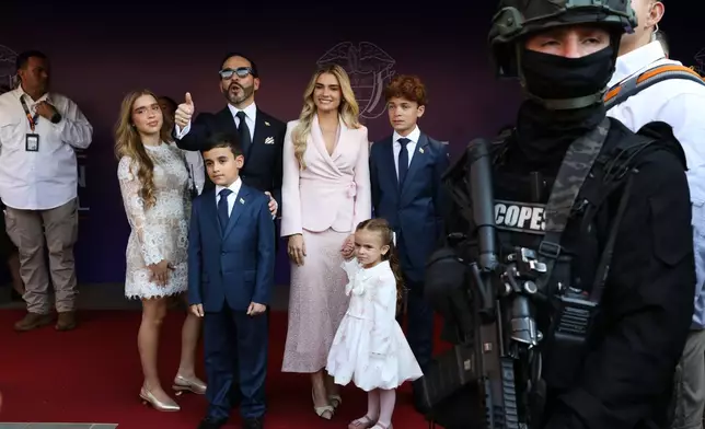Colombia's President-elect Abelardo de la Espriella arrives with his family for his inauguration in Cali, Colombia, Friday, Aug. 7, 2026. (AP Photo/Santiago Saldarriaga)