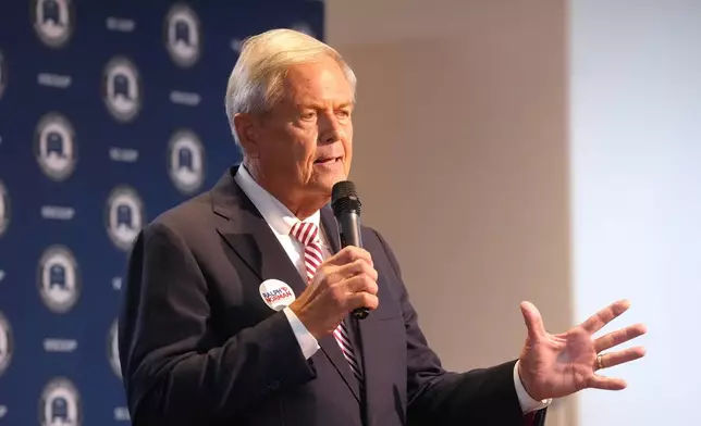 U.S. Rep. Ralph Norman, R-S.C., addresses a crowd at a campaign event for Republicans vying in a special Senate primary to replace Sen. Lindsey Graham, R-S.C., Thursday, Aug. 6, 2026, in Charleston, S.C. (AP Photo/Meg Kinnard)