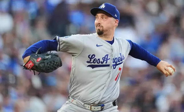Los Angeles Dodgers starting pitcher Blake Snell works against the Colorado Rockies in the second inning of a baseball game Monday, Aug. 17, 2026, in Denver. (AP Photo/David Zalubowski)