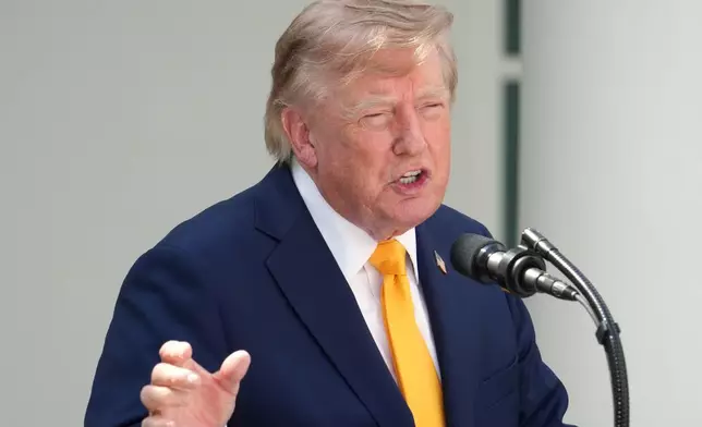 President Donald Trump speaks during a back to school event in the Rose Garden of the White House, Monday, Aug. 24, 2026, in Washington. (AP Photo/Alex Brandon)