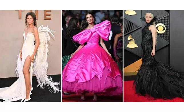 This combination of images show, from left, Zendaya at "The Odyssey" premiere in New York on July 14, 2026, Demi Moore at the 79th international film festival, Cannes, southern France, on May 16, 2026, and Lady Gaga at the 68th annual Grammy Awards in Los Angeles on Feb. 1, 2026. (AP Photo)