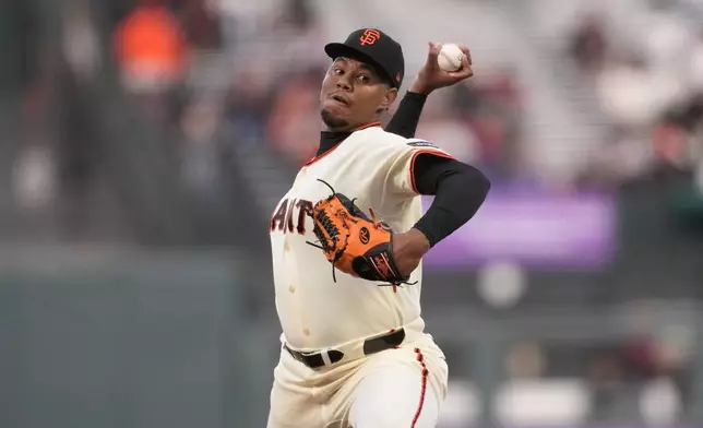 San Francisco Giants pitcher Yunior Marte throws against the Arizona Diamondbacks during the first inning of the second baseball game of a doubleheader, Saturday, Aug. 29, 2026, in San Francisco. (AP Photo/Jeff Chiu)
