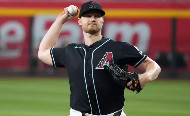 Arizona Diamondbacks pitcher Michael Soroka throws against the Colorado Rockies in the first inning of a baseball game, Monday, Aug 10, 2026, in Phoenix. (AP Photo/Rick Scuteri)