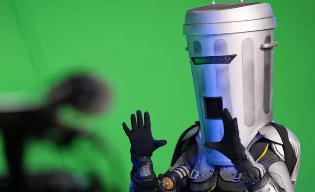 Count Binface is interviewed at a studio in London ahead of the Clacton by-election, Wednesday, July 29, 2026. (AP Photo/Kirsty Wigglesworth)