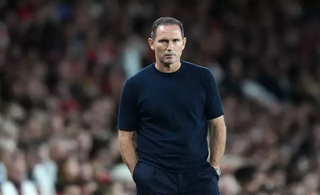 Coventry City's head coach Frank Lampard stands by the touchline during the English Premier League soccer match between Arsenal and Coventry City in London, Friday, Aug. 21, 2026. (AP Photo/Kirsty Wigglesworth)