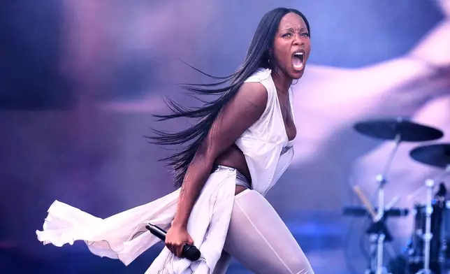 Rachel Chinouriri performs at the Daisy Chain Fields Music Festival on Saturday, Aug. 29, 2026, at Great Park in Irvine, Calif. (AP Photo/Chris Pizzello)