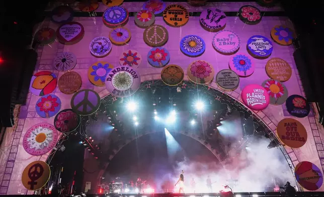 Olivia Rodrigo performs her headlining set on the Dandelion Stage at the Daisy Chain Fields Music Festival on Saturday, Aug. 29, 2026, at Great Park in Irvine, Calif. (AP Photo/Chris Pizzello)