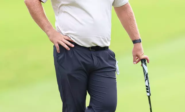 Chris Gotterup reacts on the 18th hole during the second round of the Tour Championship golf tournament, Friday, Aug. 28, 2026, in Atlanta. (AP Photo/Colin Hubbard)