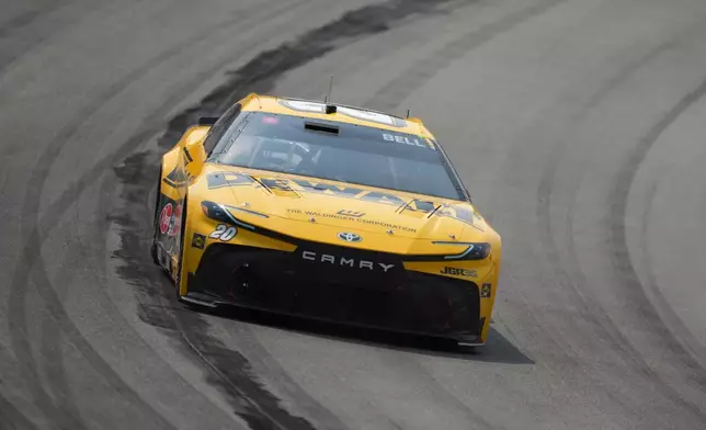 Christopher Bell drives during a NASCAR Cup Series auto race, Sunday, Aug. 9, 2026, at Iowa Speedway in Newton, Iowa. (AP Photo/Charlie Neibergall)