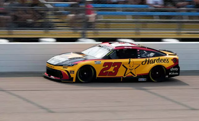 Bubba Wallace drives during a NASCAR Cup Series auto race, Sunday, Aug. 9, 2026, at Iowa Speedway in Newton, Iowa. (AP Photo/Charlie Neibergall)