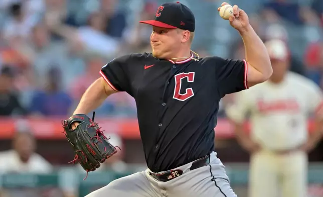 Cleveland Guardians pitcher Parker Messick delivers to the plate during the first inning of a baseball game against the Los Angeles Angels, Monday, Aug. 24, 2026, in Anaheim, Calif. (AP Photo/Jayne Kamin-Oncea)