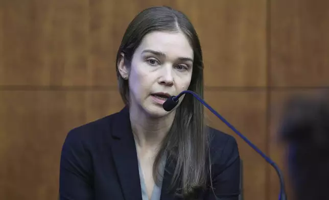Psychiatrist Dr. Jennifer Tufts speaks on the witness stand during Lindsay Clancy's murder trial at Plymouth Superior Court in Plymouth, Mass., Monday, Aug. 10, 2026. (Greg Derr/The Patriot Ledger via AP, Pool)