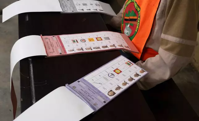 Ballot papers are seen at a polling station during a presidential election in Lusaka, Zambia, Thursday, Aug. 13, 2026. (AP Photo/Anita Reed)