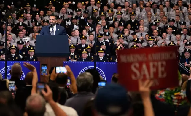 FBI director Kash Patel speaks before President Donald Trump at the David Mack Center for Training and Intelligence, Friday, Aug. 14, 2026, in Garden City, N.Y. (AP Photo/Yuki Iwamura)