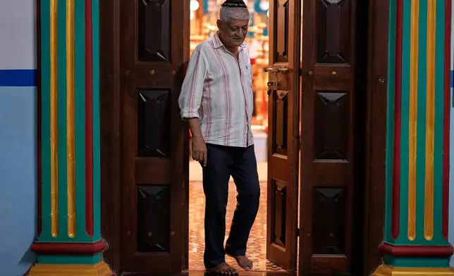 Elias Josephai, a Malabari Jew, leaves after spending time at the 12th-century Kadavumbagam Synagogue in Ernakulam, mainland district of Kochi, India, Thursday, May 21, 2026. (AP Photo/Aijaz Rahi)