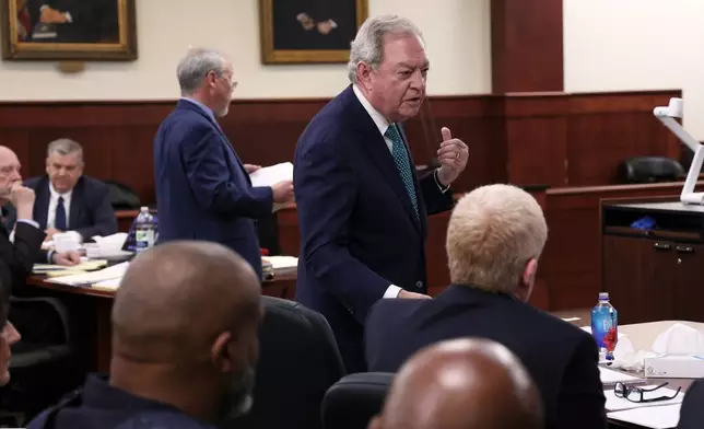 Defense attorney Dick Harpootlian and prosecuting attorney Creighton Waters attend a hearing for Alex Murdaugh, Friday, Aug. 14, 2026, at the Marc H. Westbrook Judicial Center in Lexington, S.C. (Tracy Glantz/Pool Photo via AP)