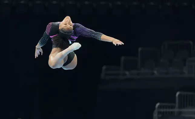 Skye Blakely competes in the women's floor exercise during the U.S. Gymnastics Championships, Sunday, Aug. 9, 2026, in Phoenix. (AP Photo/Ross D. Franklin)