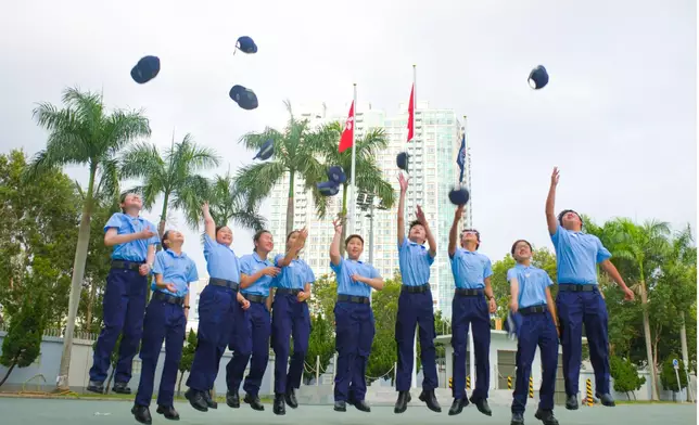The Civil Aid Service today (August 14) published its 2025 Annual Report. Photo shows members of the Cadet Corps leaping for joy after the passing-out parade. Source: HKSAR Government Press Releases