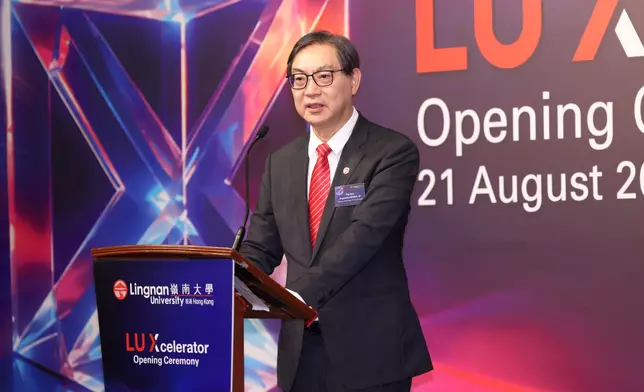 The Hon Augustine Wong Ho-ming, Deputy Chairman of the Council of Lingnan University, says in his remarks that every day, researchers and students at Lingnan are generating innovative ideas, conducting high-quality research, and developing solutions to address pressing challenges facing our communities. Photo source: Lingnan University