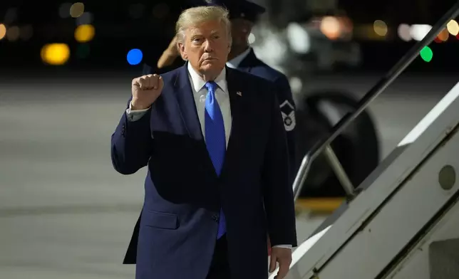President Donald Trump arrives on Air Force One at Harry Reid International Airport in Las Vegas, Tuesday, Aug. 4, 2026. (AP Photo/Mark Schiefelbein)