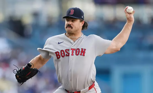 Boston Red Sox starting pitcher Payton Tolle throws during the second inning of a baseball game against the Los Angeles Dodgers, Saturday, Aug. 1, 2026, in Los Angeles. (AP Photo/Caroline Brehman)