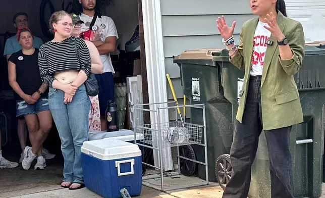 Wisconsin Democratic candidate for Governor Francesca Hong speaks to supporters, Monday, Aug. 10, 2026, in Sun Prairie, Wis. (AP Photo/Scott Bauer)