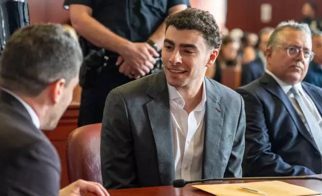 Luigi Mangione appears for a pre-trial hearing at Manhattan Criminal Court in New York, on Tuesday, Aug. 11, 2026. (David Dee Delgado/Pool Photo via AP)