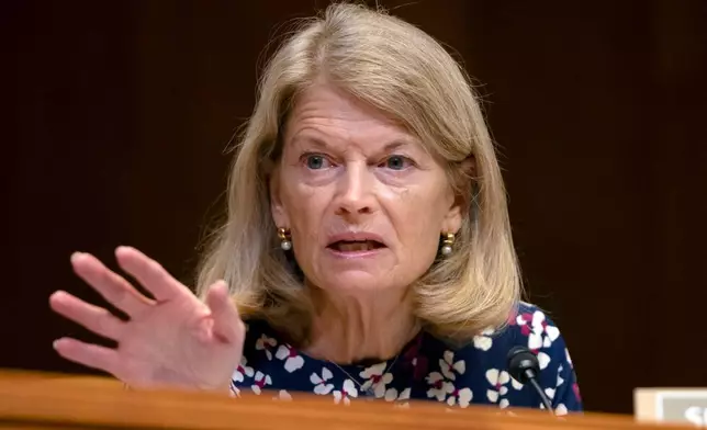 FILE - Sen. Lisa Murkowski, R-Alaska, speaks during a hearing of the Homeland Security subcommittee of the Senate Committee on Appropriations on Capitol Hill, April 10, 2024, in Washington. (AP Photo/Mark Schiefelbein, File)