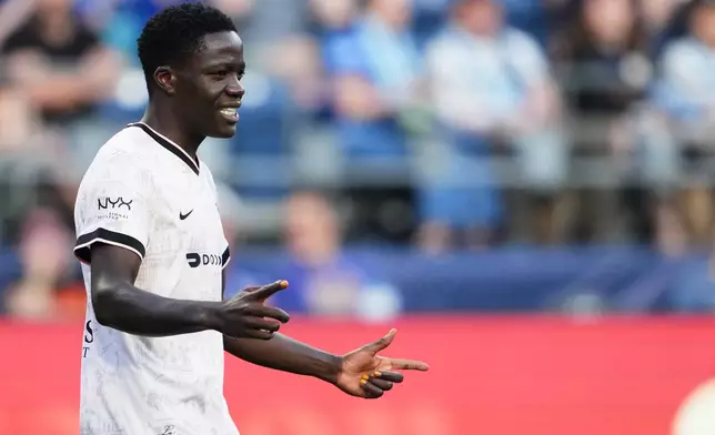 Angel City FC forward Prisca Chilufya celebrates after scoring against Seattle Reign FC during the second half of an NWSL soccer match, Sunday, Aug. 9, 2026, in Seattle. (AP Photo/Lindsey Wasson)