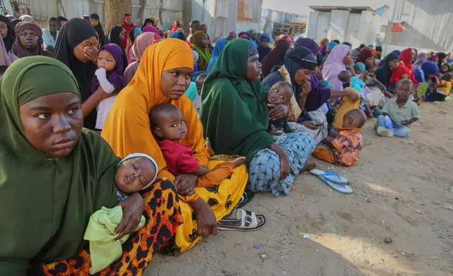 Somali women displaced by drought sit at Feynuus Nutrition Centre on the outskirts of the capital, Mogadishu, Somalia Wednesday, Aug. 19, 2026. (AP Photo/Farah Abdi Warsameh)