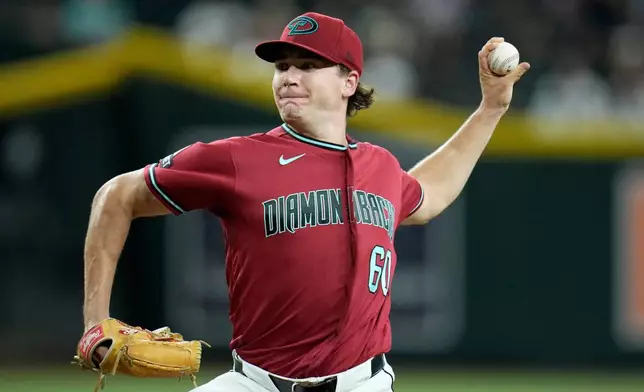 Arizona Diamondbacks starting pitcher Mitch Bratt throws against the San Diego Padres during the first inning of a baseball game, Wednesday, Aug. 5, 2026, in Phoenix. (AP Photo/Ross D. Franklin)