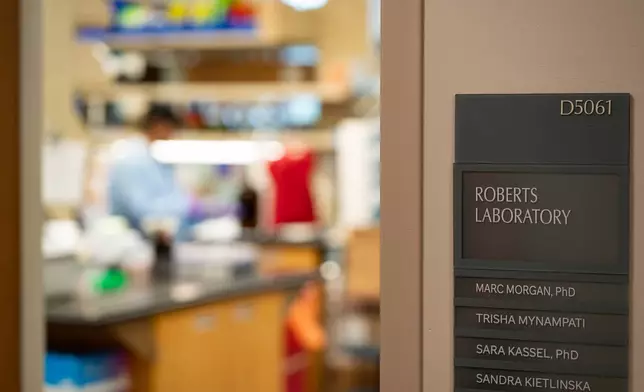 The Roberts Laboratory is seen Monday, Aug. 17, 2026, in the Danny Thomas Research Center in Memphis, Tenn. (AP Photo/Kevin Wurm)