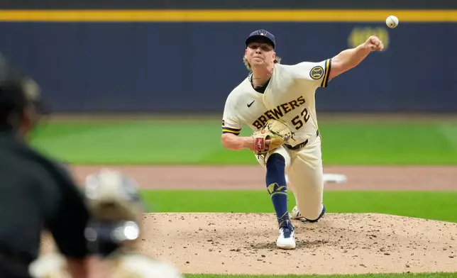 Milwaukee Brewers' Kyle Harrison pitches during the second inning of a baseball game against the Pittsburgh Pirates, Wednesday, Aug. 5, 2026, in Milwaukee. (AP Photo/Aaron Gash)