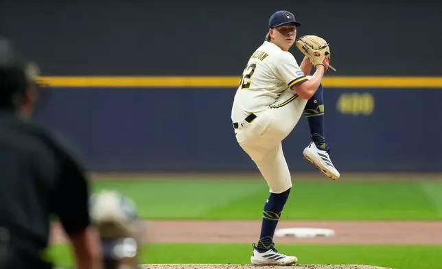 Milwaukee Brewers' Kyle Harrison pitches during the second inning of a baseball game against the Pittsburgh Pirates, Wednesday, Aug. 5, 2026, in Milwaukee. (AP Photo/Aaron Gash)