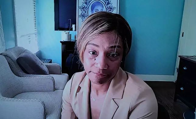 Comedian and actor Tiffany Haddish appears via Zoom during her DUI trial Tuesday, Aug. 11, 2026, in Fayetteville, Ga. (AP Photo/Brynn Anderson)