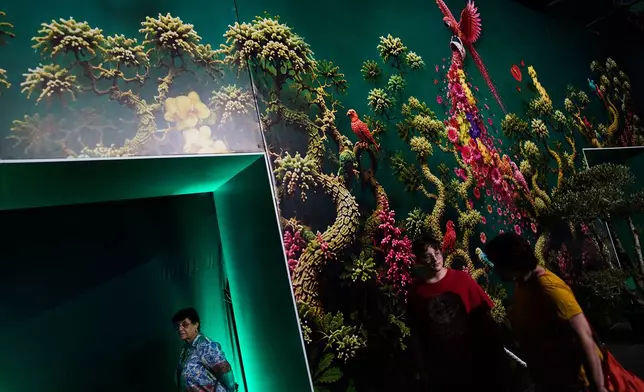 People visit the flower exhibition in Tel Aviv, Israel, Thursday, Aug. 13, 2026. (AP Photo/Oded Balilty)