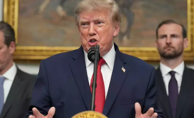 President Donald Trump speaks during a meeting with technology leaders in the Roosevelt Room of the White House, Wednesday, Aug. 19, 2026, in Washington. (AP Photo/Jacquelyn Martin)