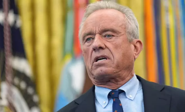 Health and Human Services Secretary Robert F. Kennedy Jr. speaks during a meeting to sign an executive order about vaccines, Monday, Aug. 10, 2026, in the Oval Office of the White House in Washington. (AP Photo/Jacquelyn Martin)