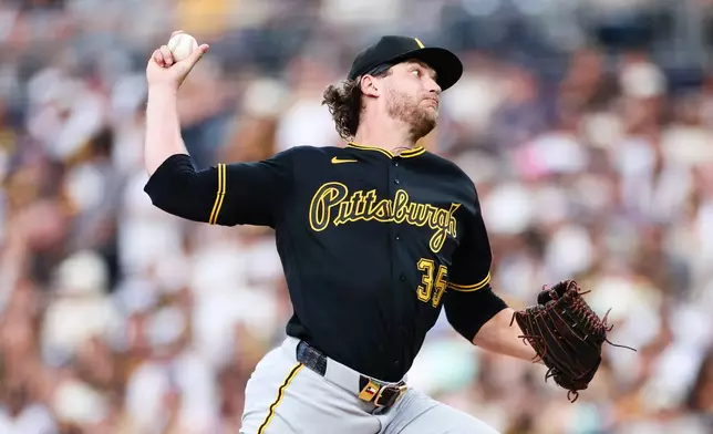 Pittsburgh Pirates pitcher Braxton Ashcraft works against the San Diego Padres in the first inning of a baseball game Monday, Aug. 24, 2026, in San Diego. (AP Photo/Derrick Tuskan)