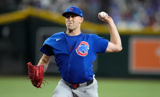 Chicago Cubs starting pitcher Matthew Boyd throws against the Arizona Diamondbacks during the first inning of a baseball game, Wednesday, Aug. 26, 2026, in Phoenix. (AP Photo/Ross D. Franklin)