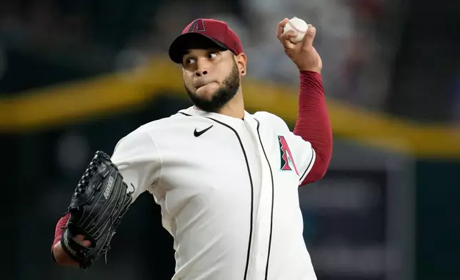 Arizona Diamondbacks starting pitcher Eduardo Rodriguez throws against the Chicago Cubs during the first inning of a baseball game, Wednesday, Aug. 26, 2026, in Phoenix. (AP Photo/Ross D. Franklin)