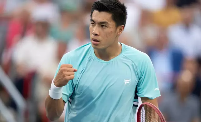 Brandon Nakashima of the United States reacts during his match against Rafael Jodar of Spain during a semifinal tennis match at the National Bank Open in Montreal, Wednesday, Aug. 12, 2026. (Christinne Muschi/The Canadian Press via AP)