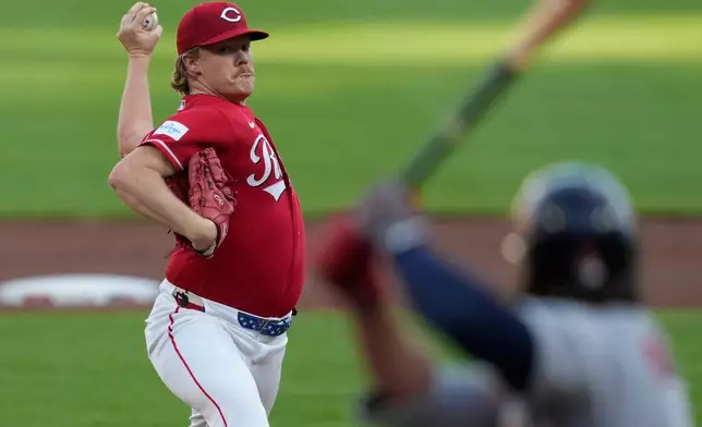 Cincinnati Reds pitcher Andrew Abbott throws during the second inning of a baseball game between against the St. Louis Cardinals, Tuesday, Aug. 18, 2026. (AP Photo/Carolyn Kaster)
