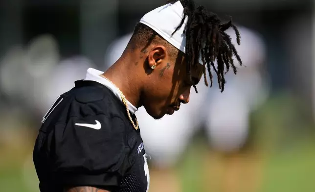Houston Texans wide receiver Tank Dell works out during the team's NFL football training camp in Houston, Wednesday, July 29, 2026. (AP Photo/Ashley Landis)