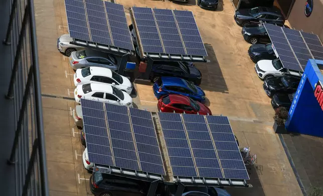 FILE - A solar power plant is seen at the car park of Two Rivers Complex in Nairobi, Kenya, July 16, 2026. (AP Photo/Andrew Kasuku, File)