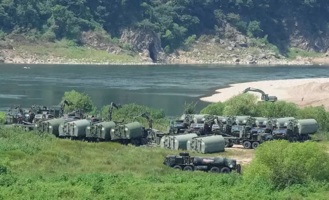 The U.S. Army's armored vehicles gather to cross a river at a training field in Yeoncheon, South Korea, near the border with North Korea, Tuesday, Aug. 18, 2026. (AP Photo/Ahn Young-joon)