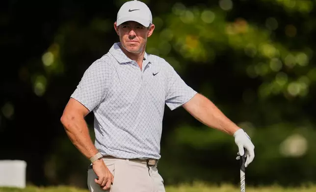 Rory McIlroy, of Northern Ireland, waits to hit on the 10th tee during the third round of the St. Jude Championship golf tournament Saturday, Aug. 15, 2026, in Memphis, Tenn. (AP Photo/George Walker IV)